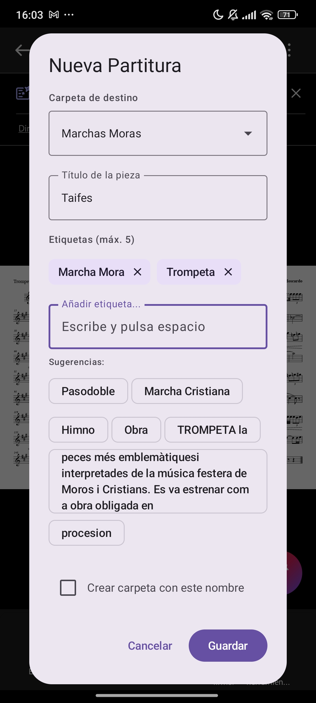 Pantalla de reconocimiento de partitura en ScoreBox
